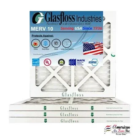 Glasfloss 16x18x1 - MERV 10 -Qty:4 - Furnace Air Filter - Made in USA (Actual Size: 15.5 x 17.5x7/8 inch)
