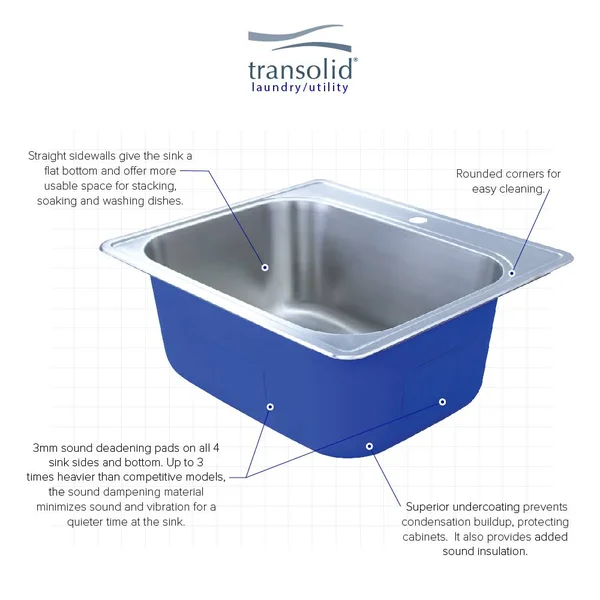 Transolid MTSB252212-4 Meridian 25-in x 22-in x 12-in Laundry/Utility Sink with 4-Hole - Brushed Stainless Steel