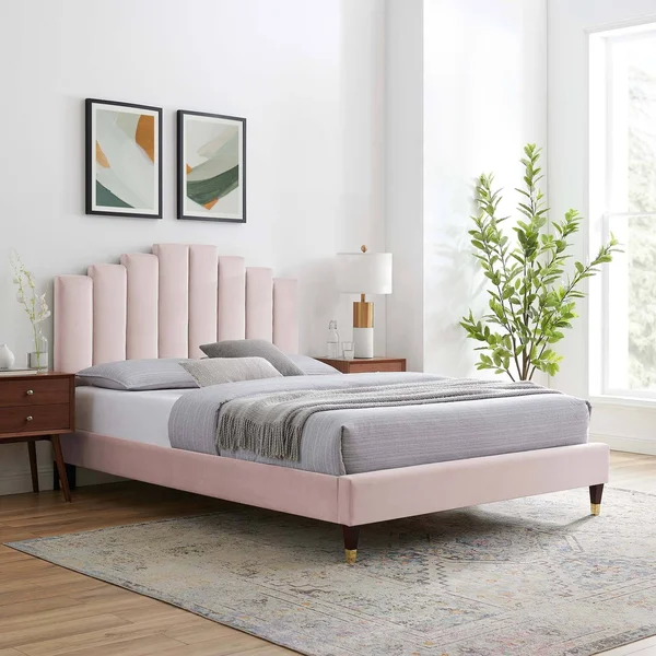 Modway MOD-6874-PNK Pink Elise Full Performance Velvet Platform Bed
