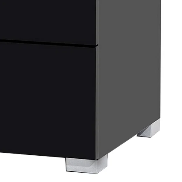 Benzara 2 Drawer Wooden Nightstand with Square Shaped Metal Pulls, Black and Silver - Bm219305