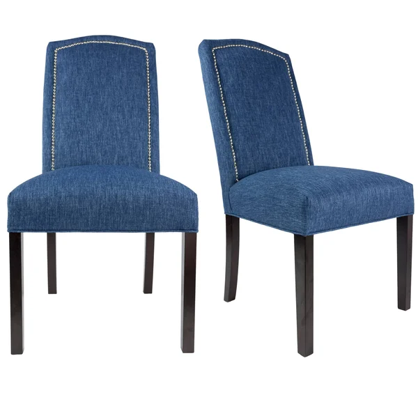 Sole Designs SL2008 Collection Camelback Upholstered Armless Dining Chair with Nailhead Trim and Spring Seating - Set of 2 - Gree
