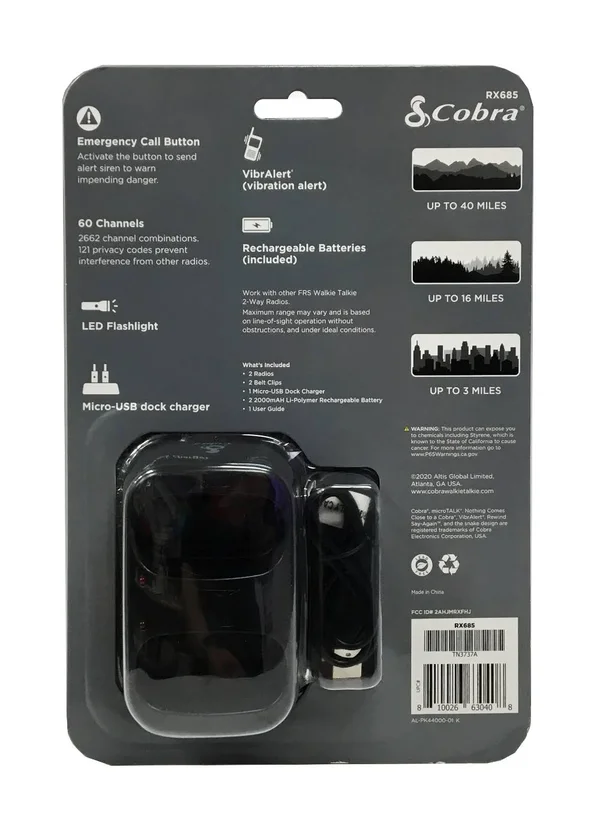 Cobra Rx685 Walkie Talkie Waterproof/Dustproof 40-Mile Range