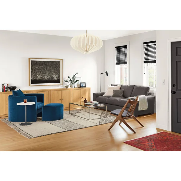 Room & Board - Modern Aria 27 Diameter 22H Round End Table, Walnut Top w/ Stainless Steel Frame Base