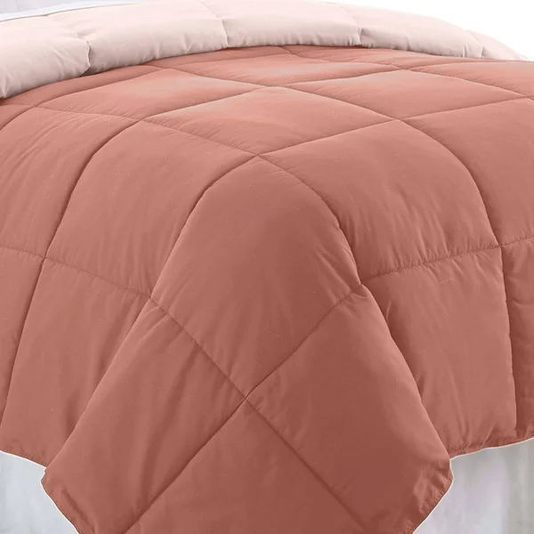 Saltoro Sherpi Veria Microfiber King Comforter with Stitched Block Pattern - Orange, Bedding