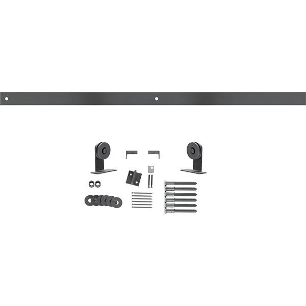 Economy Straight Top Barn Door Hardware Set w/ 4& 8x22 Track & Silent Rollers for 1 3/8x22 to 1 3/4x22 Doors - Silver Metalli