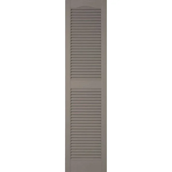 14 1/2x22W x 75x22H Lifetime Vinyl, Custom Cathedral Top Center Mullion, Open Louver Shutters, w/Shutter-Loks (Per Pair), Clay