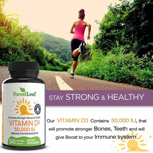 Vitamin D3 50 - 000 IU Weekly Supplement - 240 Vegetable Capsules - for Bones, Teeth, Immune System and Muscle Function - by Fores