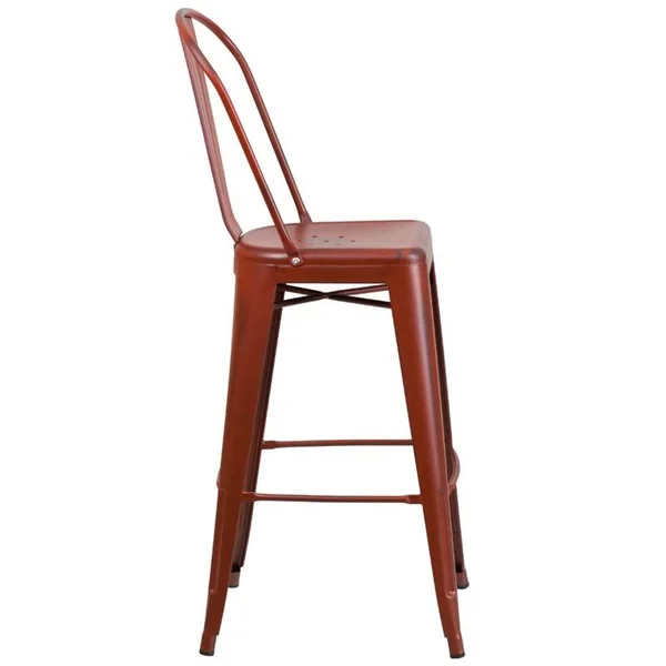 Bowery Hill 30x22 Metal Bar Stool in Distressed Kelly Red