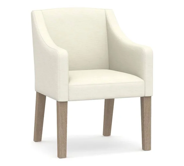 PB Classic Upholstered Slope Armchair with Seadrift Legs - Performance Slub Cotton Ivory - Furniture - Dining Chairs & Benche