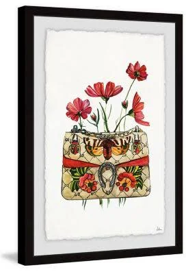 Purse with Red Flowers Framed Print - Multi