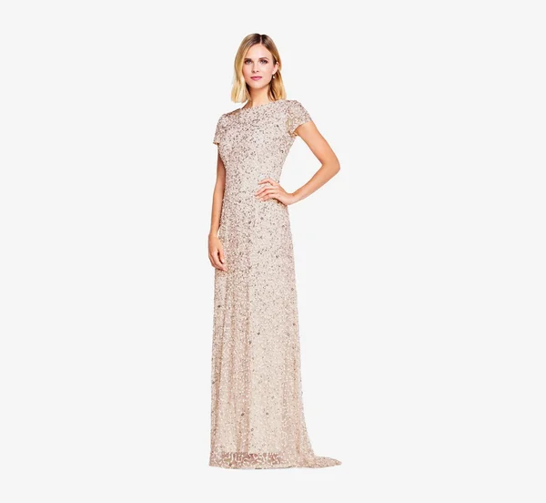 Adrianna Papell Scoop Back Sequin Gown, Blush, Size: 20