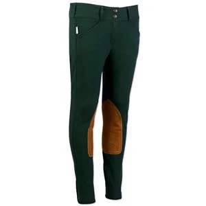 The Tailored Sportsman Girl's Trophy Hunter Breech - Front Zip - Kids 12 - Black Forest Green w/Tan Patch