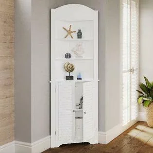 Riverridge Home Corner Cabinet Small Bathroom Shelves Storage Organizer Tall Kitchen Hutch White