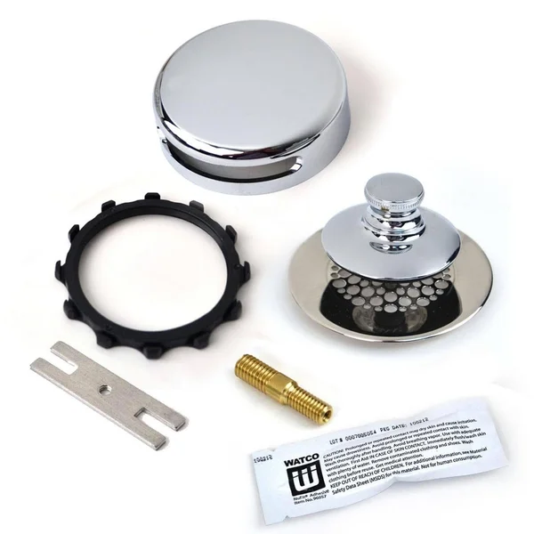 Watco Universal Nufit Push Pull Bathtub Stopper with Grid Strainer - Innovator Overflow and Silicone, Brushed Nickel, Brushed Nic