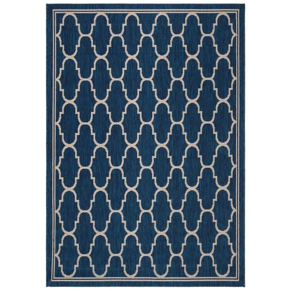 Safavieh Courtyard Navy & Beige 4& x 5&-7x22 Indoor/Outdoor Rug