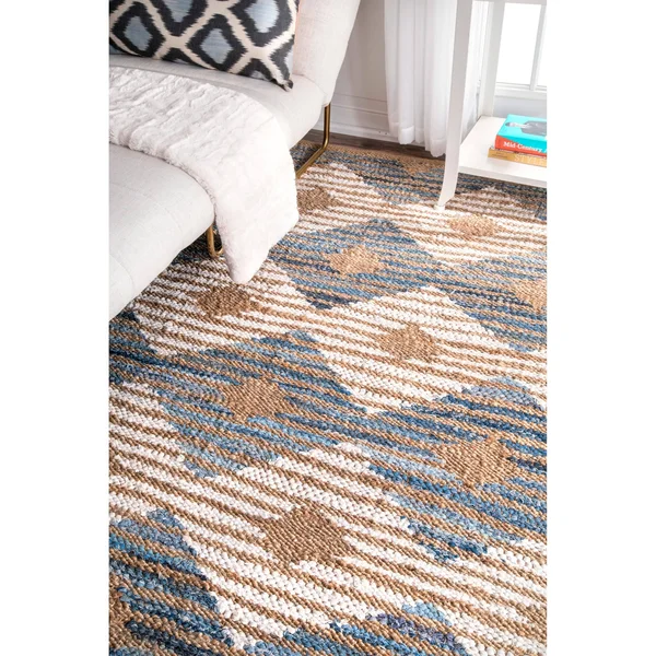 nuLOOM Hand Braided Marla Denim Diamonds Area Rug, Blue/Ivory