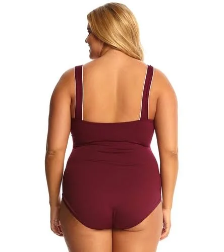 TYR Solid Square Neck Tank Swimsuit Burgundy 24