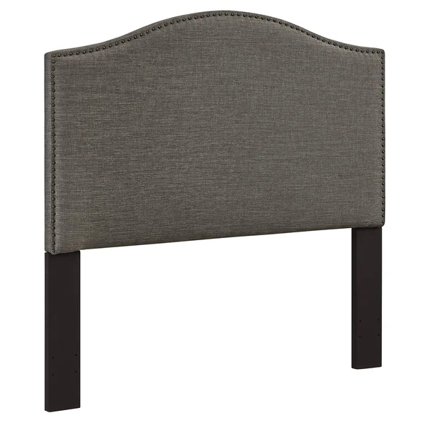 Gray Upholstered Camelback King Panel Headboard