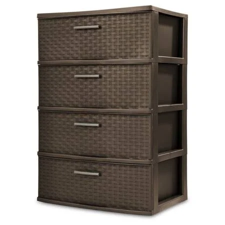 Sterilite Plastic 4 Drawer Wide Weave Tower Espresso, Size: 15 7/8 D x 21 7/8 W x 31 3/4 H, Brown