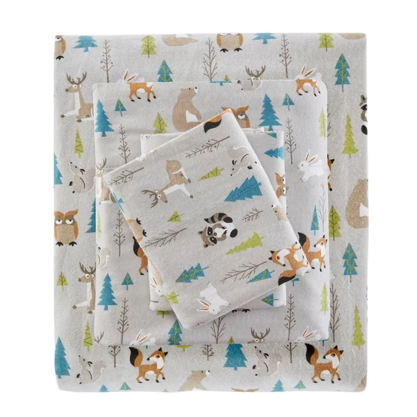 True North by Sleep Philosophy Cozy Flannel Sheet Set - Multi Forest Animals - King