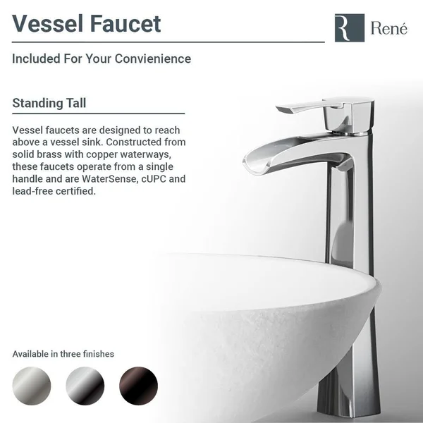 Rene R11-5001-PLT-R9-7007 Stone Composite Oval Vessel Sink with Faucet - Platinum, Brushed Nickel