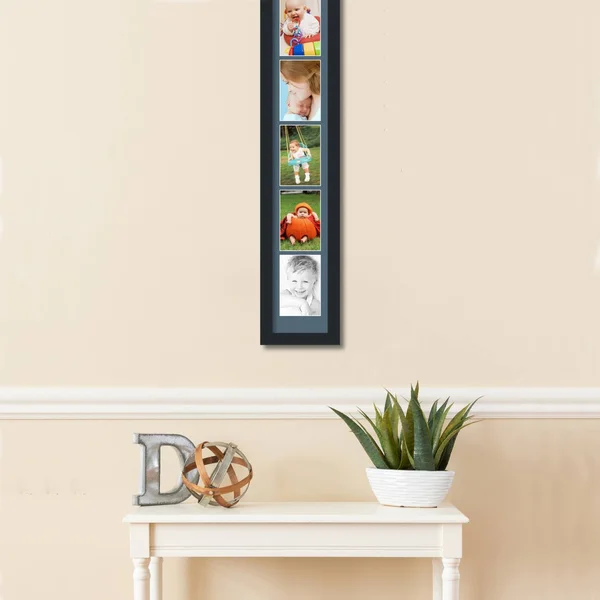 Collage Picture Frame - Satin Black Frame with 5 openings for 4x6 Photos with Dutch Blue Mat. D3926FE2365, ArtToFrames