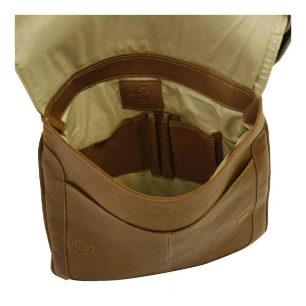 Piel Leather Small Vertical Messenger - Chocolate