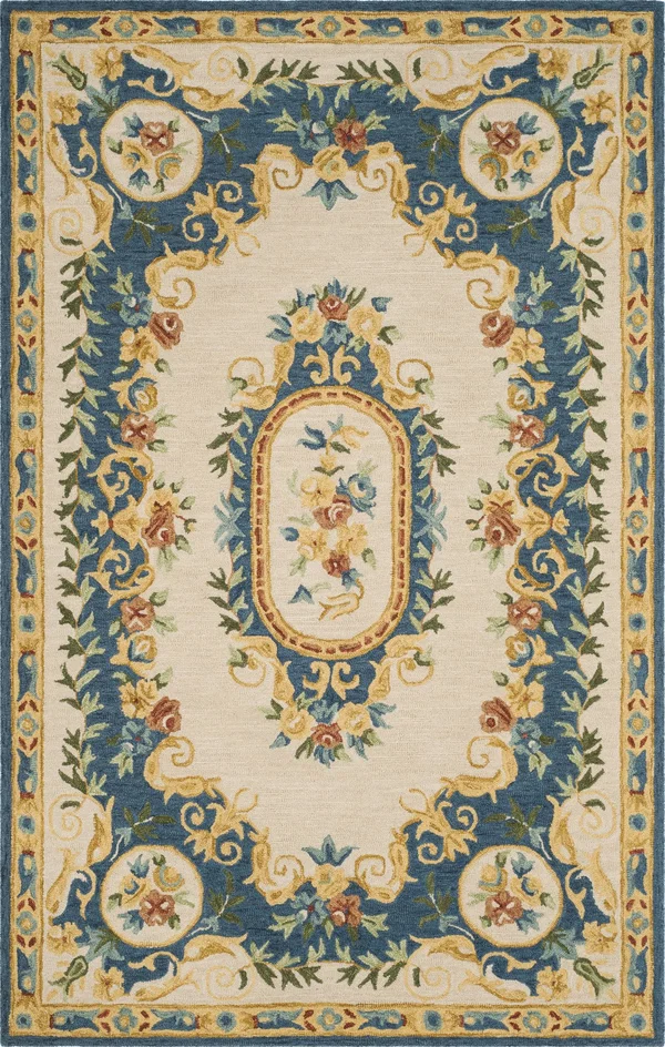 Safavieh Micro-Loop MLP601A 5&0x22 x 8&0x22 Cream - Blue Area Rug
