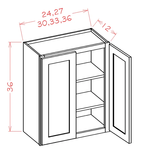 Wilora Hawthorne Shaker Dove 36x22 x 36x22 x 12x22 2 Doors - 2 Shelves Wall Cabinet, High-Density Fiberboard (HDF) SD-W3636