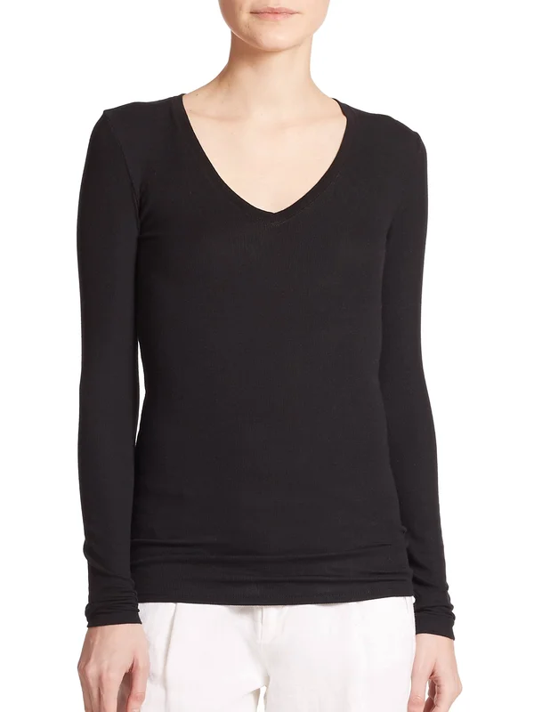 ATM Anthony Thomas Melillo, Modal Rib Long Sleeve V-Neck Tee - Black, S, Black