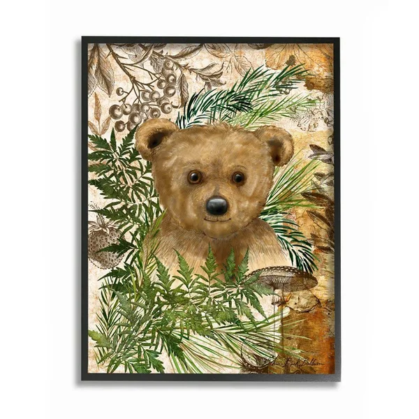 Stupell Industries Teddy Bear Cub Nursery Forest Animal Illustration Framed Wall Art Design by Sherri Buck Baldwin, 16 inch x 20