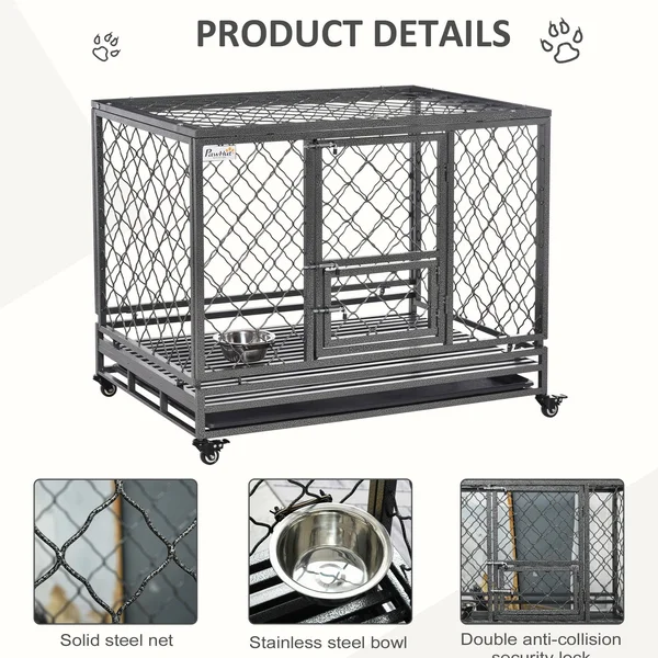 PawHut Dog Crate w/ Wheels & Lockable Door for Medium Dogs - 42.5x22 x 30x22 x 34.25x22