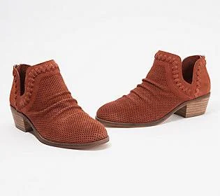 Vince Camuto Perforated Suede Ankle Booties- Palmina, Size 9 Wide, Cayenne