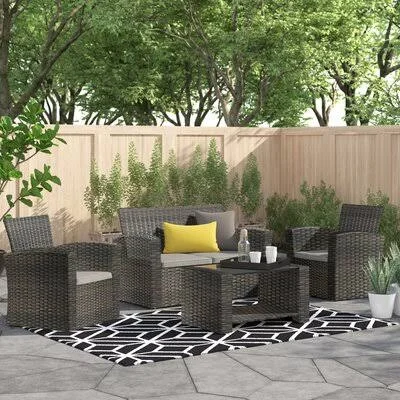 Charmain 4 Piece Rattan Sofa Seating Group with Cushions Zipcode Design Frame Color: Mixed Black/Brown