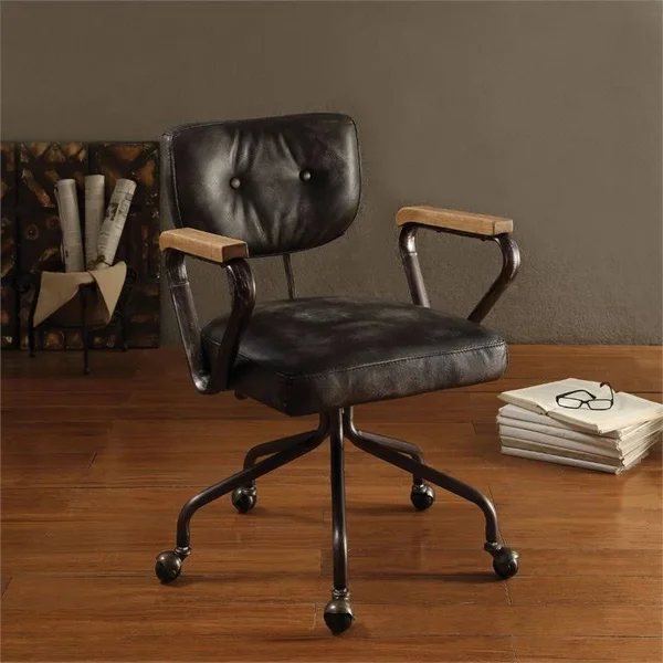Bowery Hill Leather Swivel Office Chair in Vintage Black - BH-1639812