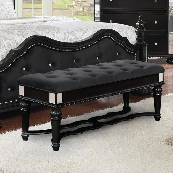 Furniture of America Zeln Traditional Fabric Tufted Accent Bench Black