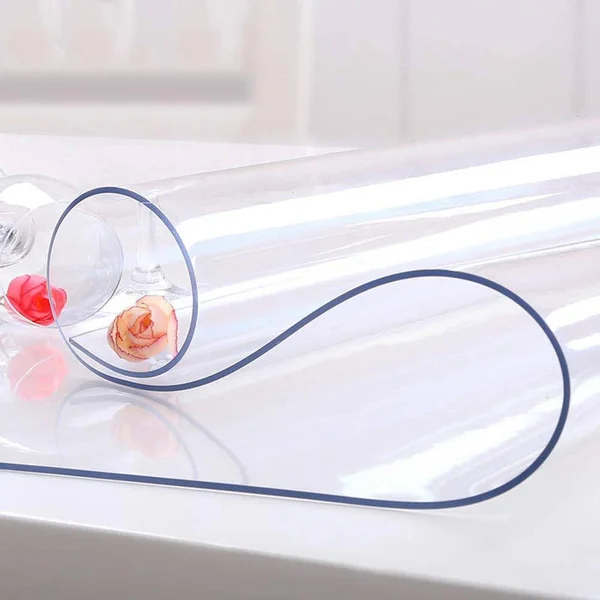 NECAUX Custom Multi-Size 1.5mm Thick Clear PVC Table Cover Protector - 44 x 96 inch Kitchen Wood Grain Vinyl Transparent Table C