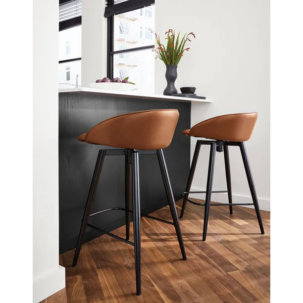Room & Board - Modern Sylvan Swivel Counter Stool in Synthetic Leather in Graphite - Performance Fabric
