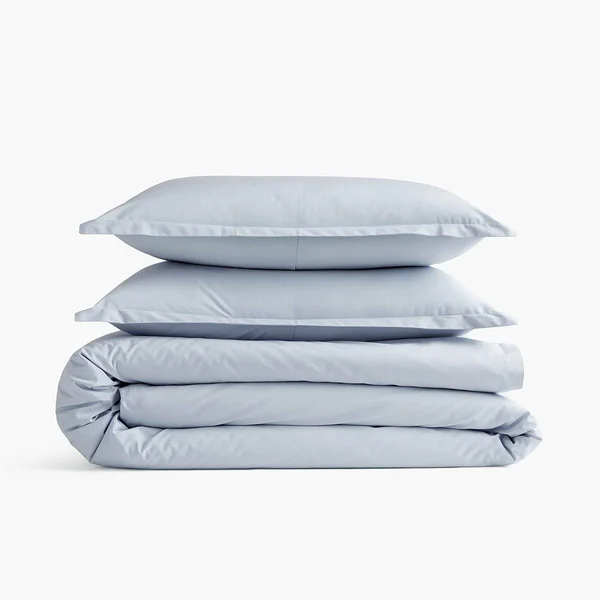 Organic Cotton Percale Duvet Set in Gray Sky - Size Full/Queen by Under The Canopy