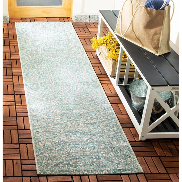 Safavieh Courtyard Collection CY8734-37112 Indoor/ Outdoor Runner - 2& 3x22 x 10&, Light Grey/Aqua