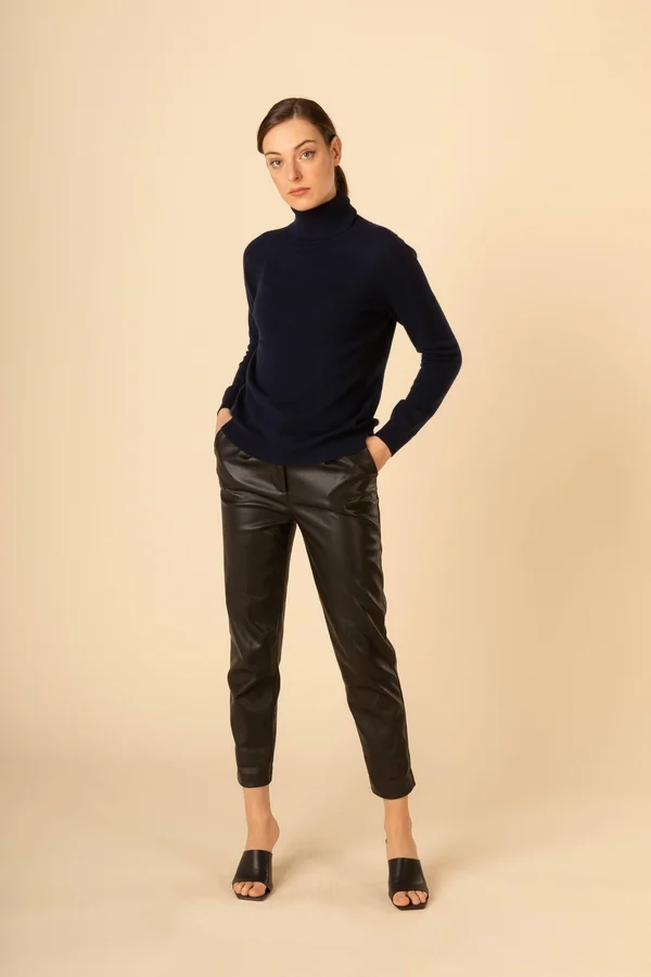 Women's Cashmere Classic Turtleneck Blue - Gobi Cashmere - M, Navy, WK05-1479