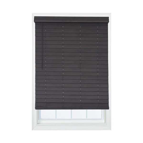 Allen + Roth 2.5-in Slat Width 27.25-in x 72-in Cordless Walnut Faux Wood Room Darkening Horizontal Blinds in Brown - DFHSD3072