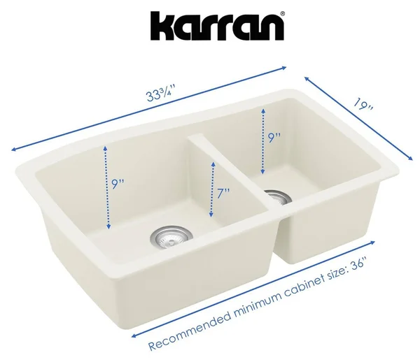 Karran Undermount Quartz 60/40 Double Bowl Kitchen Sink (White)