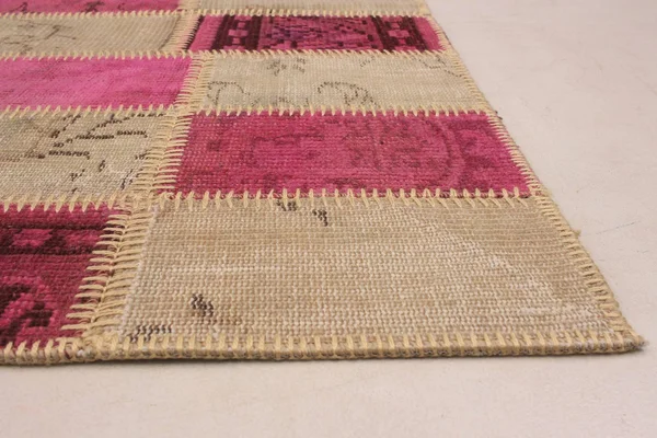 Hand-Knotted Color Transition Patch Dark Pink - Light Khaki Wool Rug 4&3x22 x 6&3x22