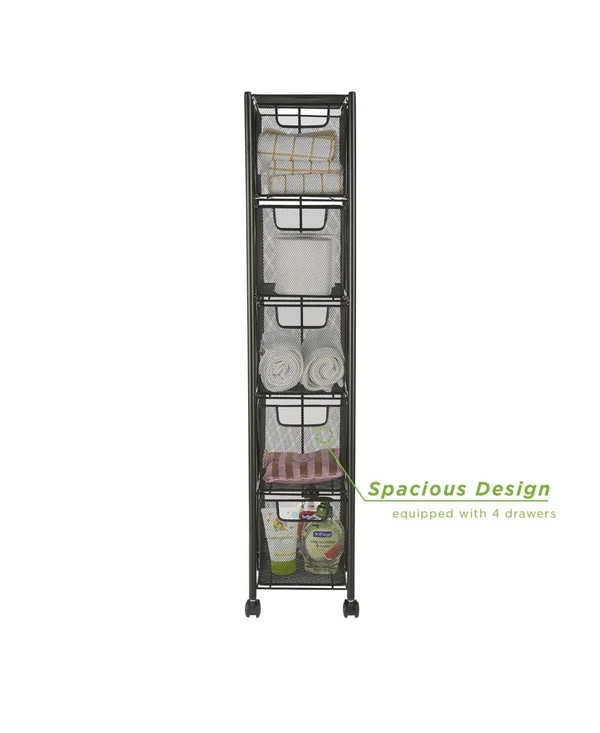 Mind Reader 5 Drawer Cart - Rolling Mesh Office Cart, File Storage Cart, Utility Cart, Heavy Duty Multi-Purpose Cart in Black