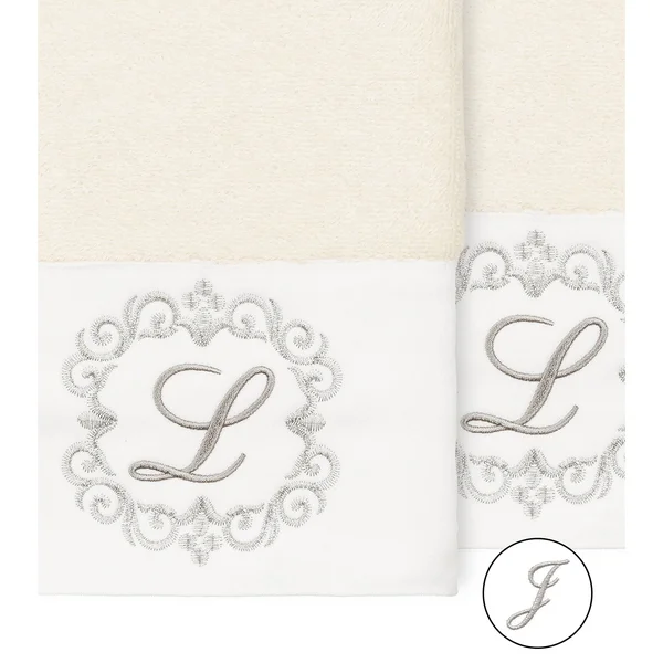 Linum Home Monica 2 Piece Embellished Hand Towel Set - Gray-R
