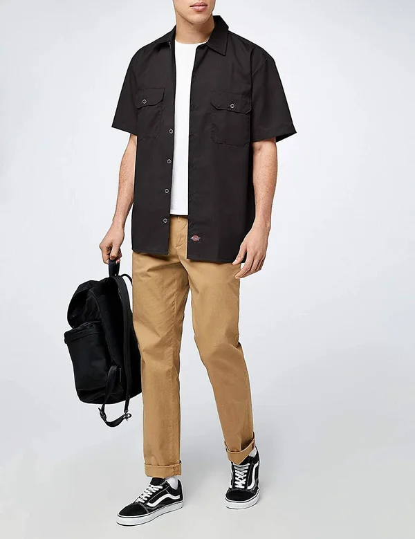 Dickies Men's Short Sleeve Work Shirt - Black, Extra Large