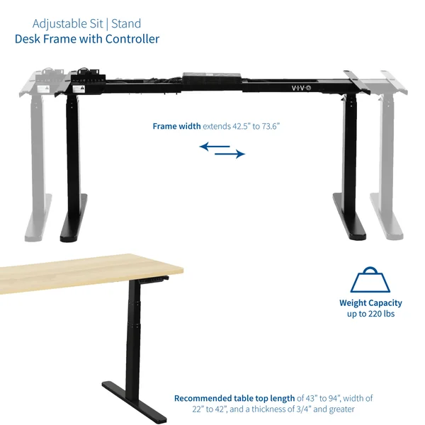 Vivo DESK-V120EB Black Electric Stand Up Desk Frame Motor Standing Height Adjustable Legs