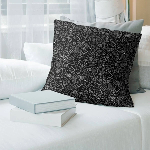 White Accent Classic RPG Pattern Throw Pillow - 14 x 14 - Black & White - Cotton