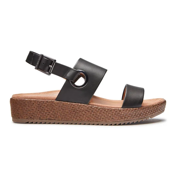 Vionic Louise Women's Platform Orthotic Sandal Black Leather - 9 Wide